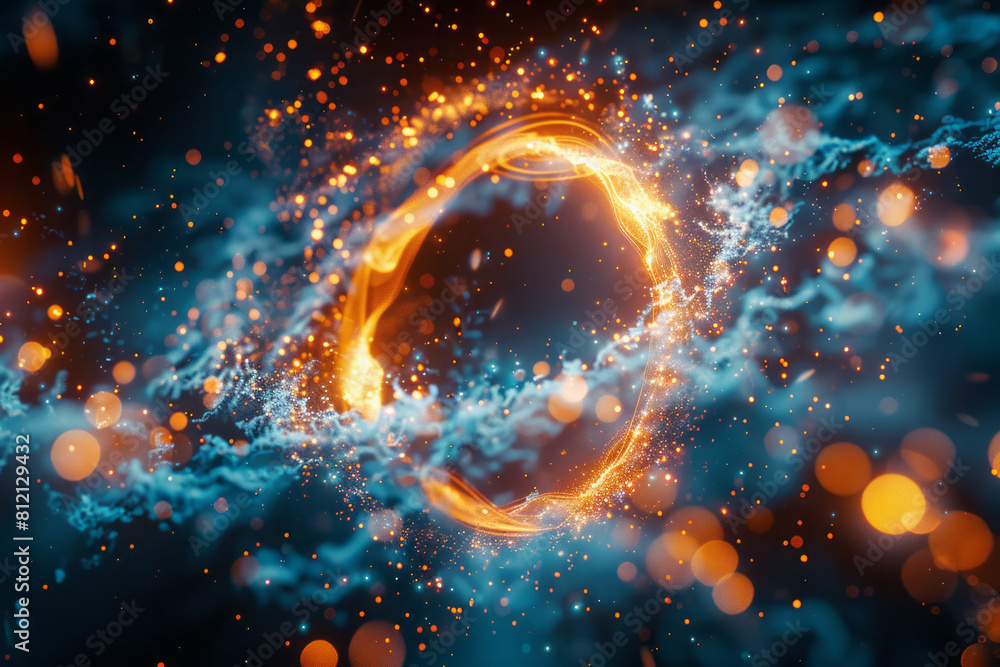 Poster Artistic interpretation of quantum teleportation, with particles dissolving and reassembling,