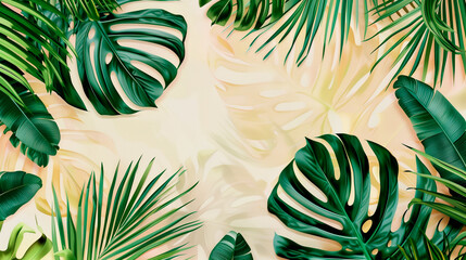 A tropical set of palm leaves. On a white background, exotic plants, palm leaves, botanical illustration.
