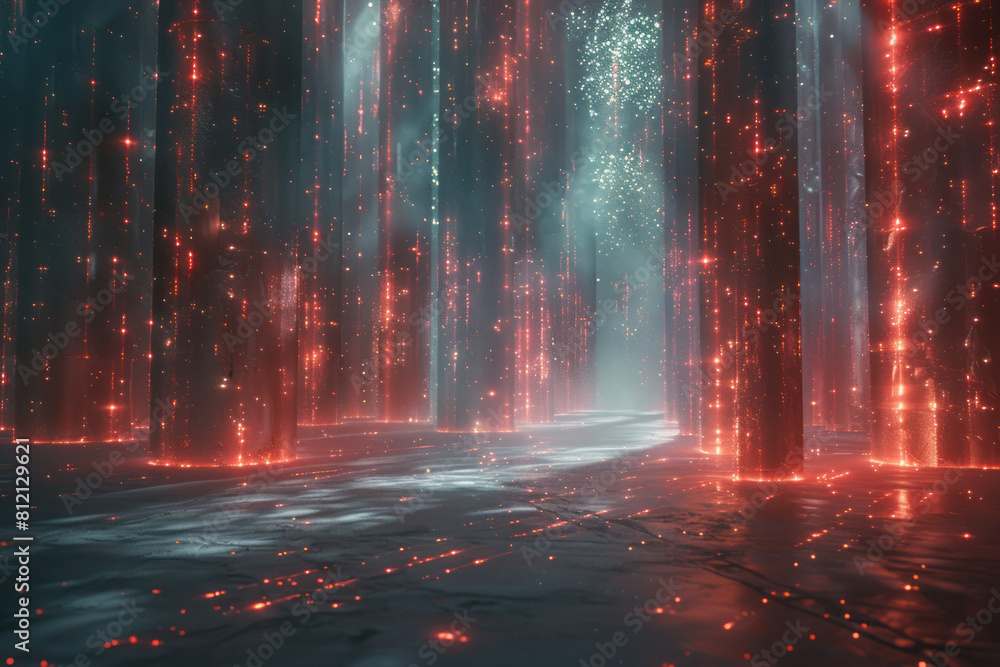 Fototapete Concept art of virtual particles, showing brief appearances and interactions in empty space,
