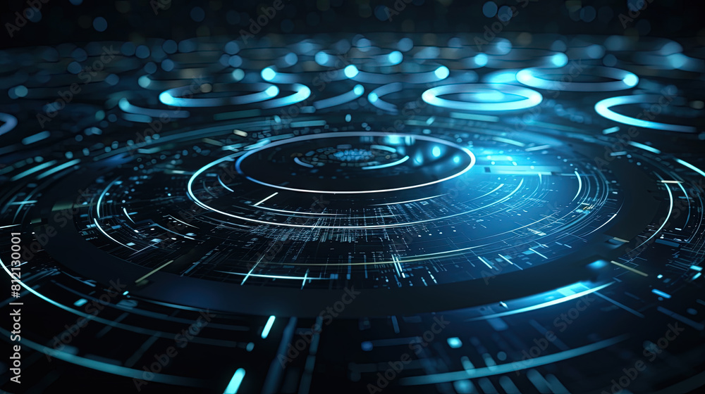 Aufkleber Technology abstract background with hud styled round interface elements in neon tech light.