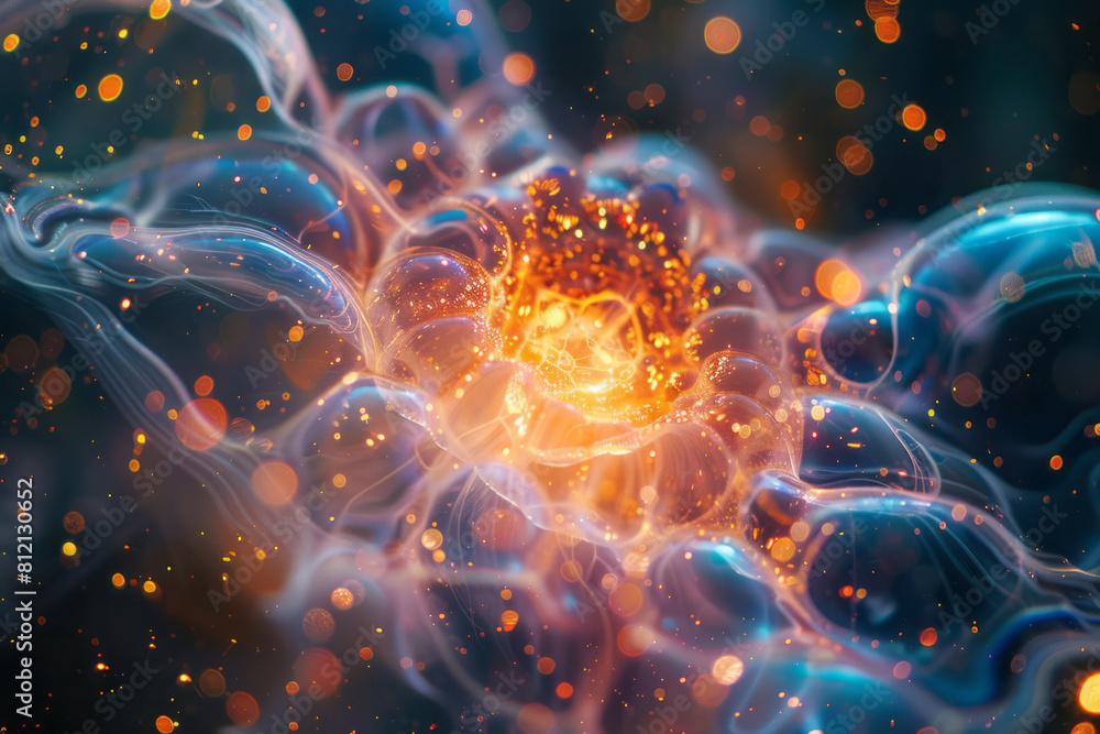 Aufkleber abstract art of alpha particles being emitted from a decaying atomic nucleus,