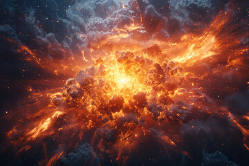 Conceptual artwork of a supernova explosion, depicting the brilliant burst and shockwave expansion,