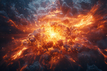 Fototapeta premium Conceptual artwork of a supernova explosion, depicting the brilliant burst and shockwave expansion,