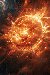 Conceptual artwork of a magnetar, an extremely magnetic neutron star, with visual effects of distorted magnetic field lines,