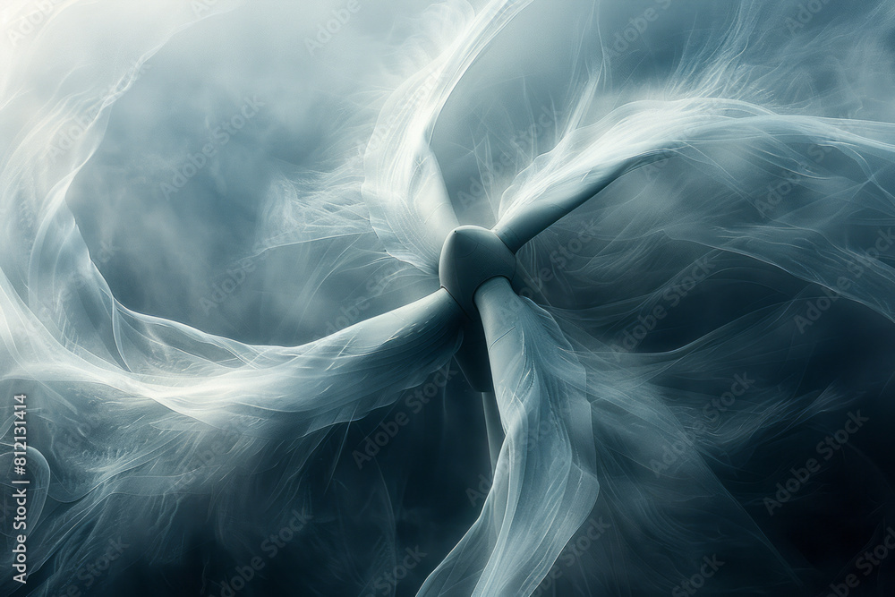 Poster abstract representation of a wind turbine converting kinetic wind energy into electrical power,