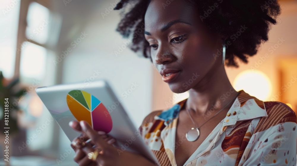 Poster professional analyzing data on tablet