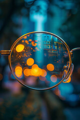 Visualization of an anti-reflective coating on glasses, showing reduced glare and improved visibility,