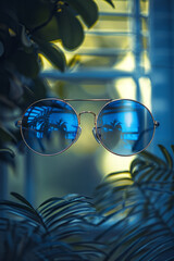 Visualization of an anti-reflective coating on glasses, showing reduced glare and improved visibility,