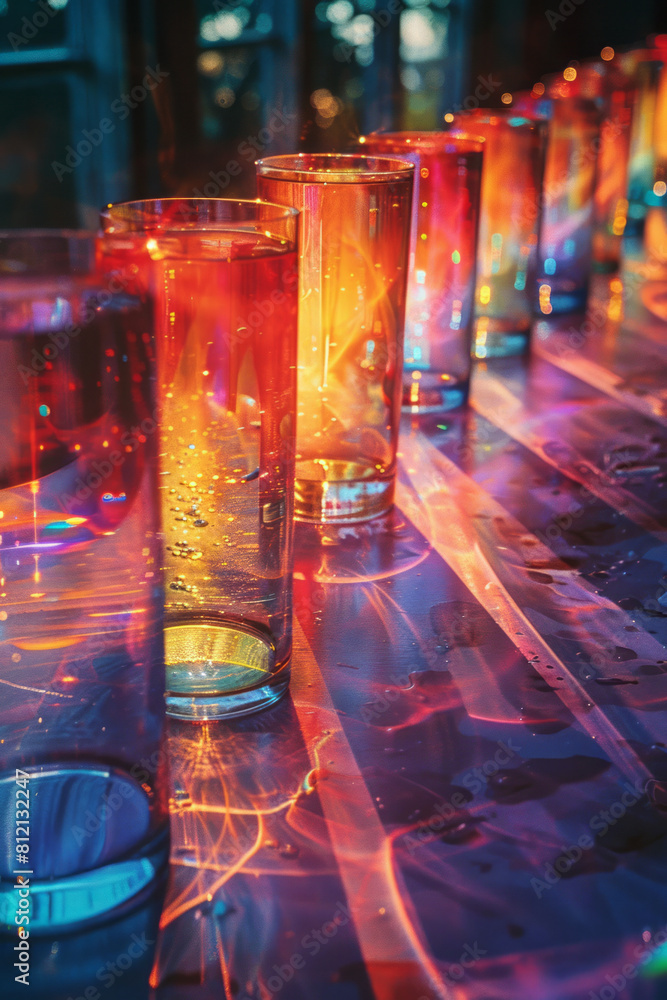 Poster Abstract visualization of light undergoing refraction as it enters a different medium, changing direction,