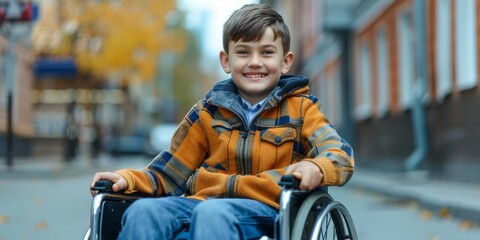 disabled person in a wheelchair rides down the street  Generative AI