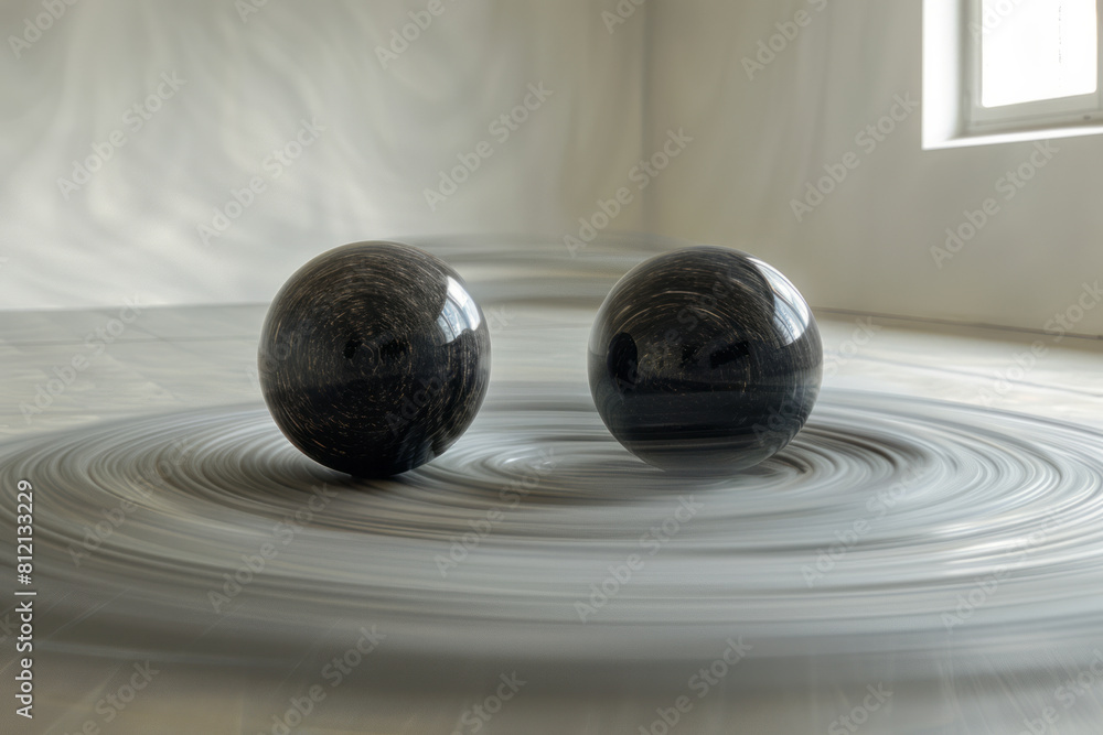 Poster conceptual artwork of a double pendulum in motion, showing unpredictable paths due to slight changes