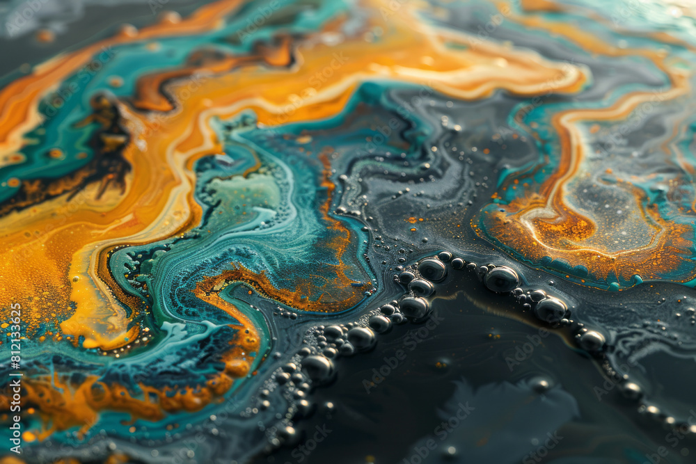 Poster artistic scene showing the chaotic mixing of two colored liquids, creating intricate and unpredictab