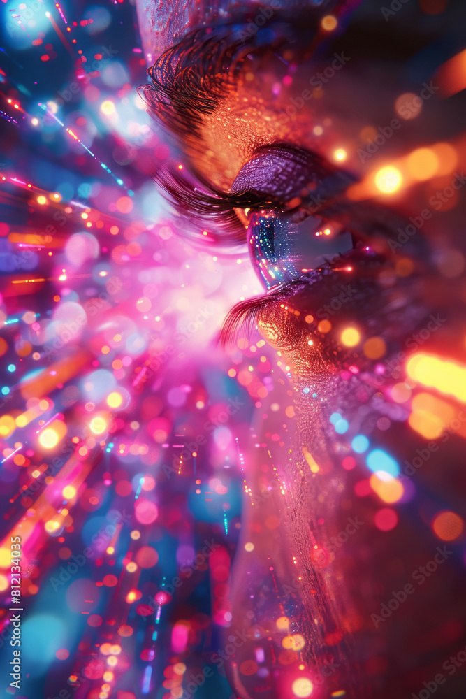 Poster abstract visualization of a head-mounted display lens, distorting and magnifying digital images to f