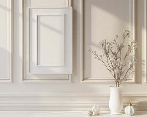 Elegant frame mockup on a soft cream wall timeless style