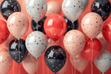A vibrant collection of balloons in various colors with a soft-focus background, creating a festive and cheerful mood