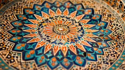 The intricate details of a handcrafted mosaic adorning a mosque.