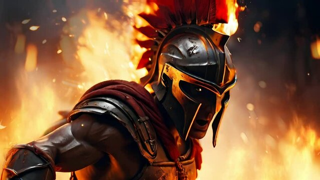 stunning spartan warrior on fire 