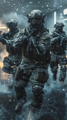Futuristic Army Warriors: Special Ops Unit in Combat Gear