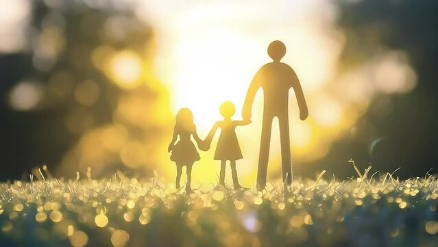 A wooden cutout of  a family