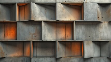 A sturdy concrete block wall features a central light fixture, casting light in all directions