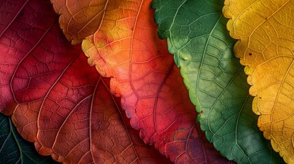 The image shows a close-up of colorful autumn leaves