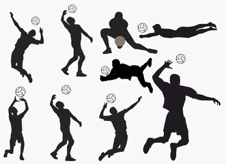Volleyball player silhouette set. Collection of volleyball player. 