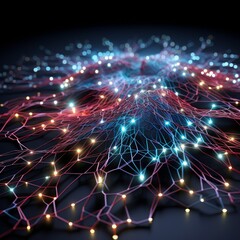 Obraz premium The image shows a glowing network of interconnected neurons, representing the vast network of connections in the human brain.