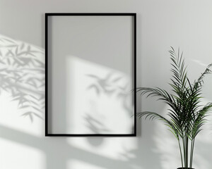 Minimalist black frame mockup on a pure white wall high-definition sharpness and clarity