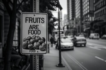 sign on the street FRUITS ARE FAST FOOD TOO
