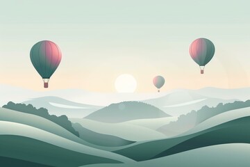 Obraz premium Hot Air Balloon Landscape at Sunrise, Tranquility Concept