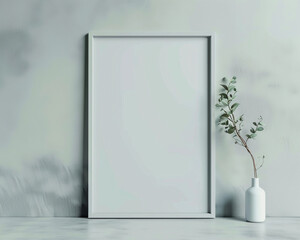 Modern empty frame mockup against a soft gray background clean and subtle design