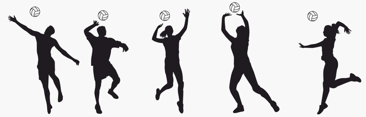 Volleyball player silhouette set. Collection of volleyball player. 