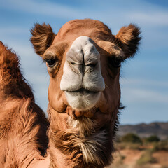 portrait of a camel close up frontal