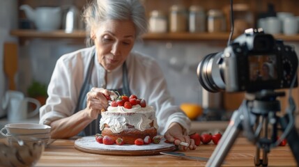 Senior Woman Decorating a Cake
