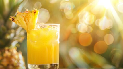 Pineapple juice with a wedge of pineapple on the glass edge