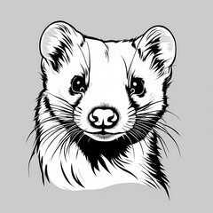 No colour frontal portrait vector of a ferret