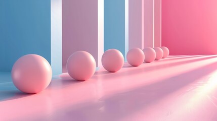 Pink spheres are lined up in a row on a pink background