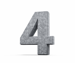 Concrete Number Four 4 Digit Made Of Grey Concrete Stone On White Background 3d Illustration