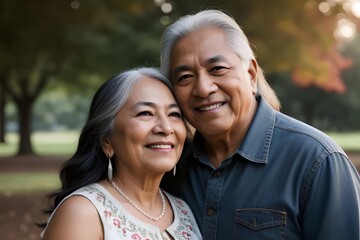 Naklejka premium portrait of a beautiful senior, married, happy, native, aboriginal, indigenous, couple. In love. man. Woman.