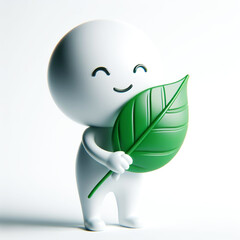 White figure illustration with green leaf. Concept of ecology, environment and climate change