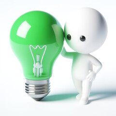 White figure illustration with green lamp. Concept of ecology, environment and climate change
