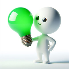 White figure illustration with green lamp. Concept of ecology, environment and climate change

