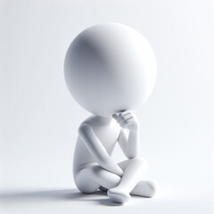 White figure illustration thinking, isolated on white background