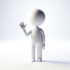 White figure illustration saying hello with hand, isolated on white background