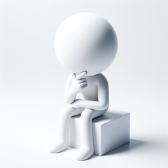 White figure illustration thinking, isolated on white background