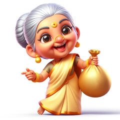 Cute illustration of elderly Indian woman on white background
