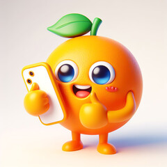 3D funny orange cartoon on white background