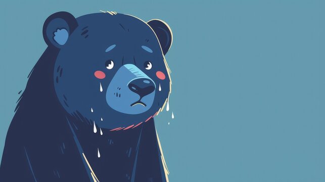 Cartoon bear in a flat color style shedding tears