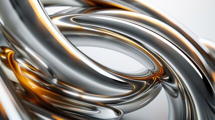 Abstract silver and gold metal rings in dynamic swirls 