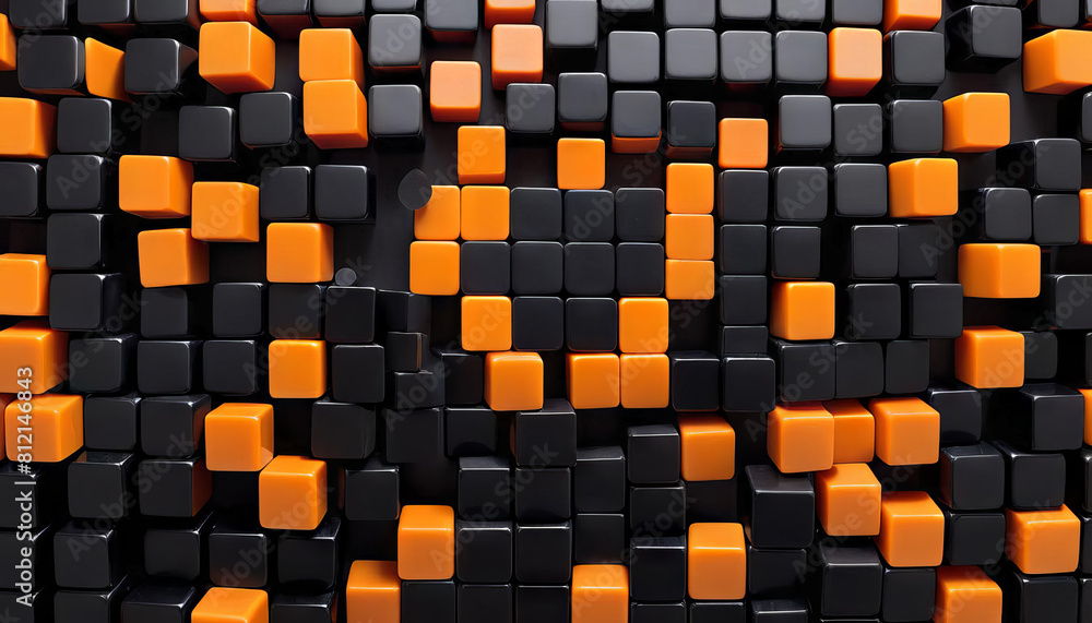 Wall mural black orange cubes bunch a cube room background abstract pattern shape geometric design modern techn